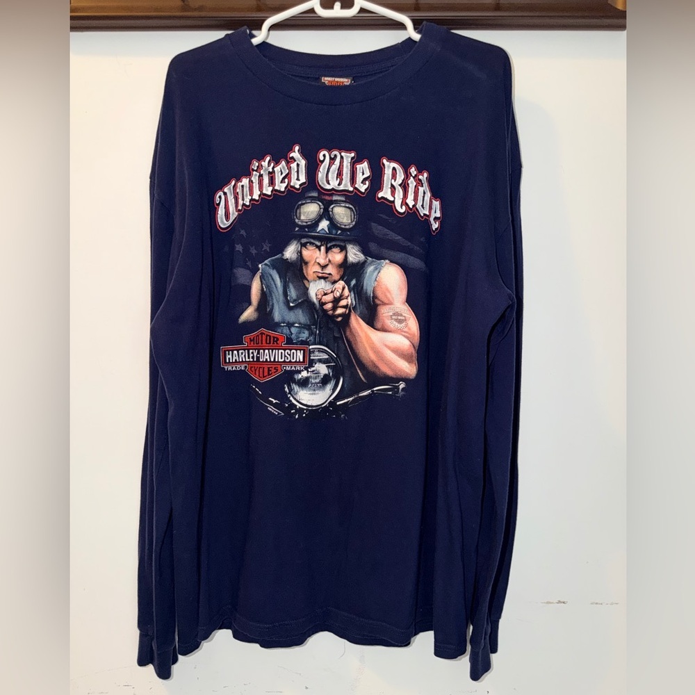 Harley-Davidson Navy Long Sleeve 'United We Ride' Graphic Tee Size XL